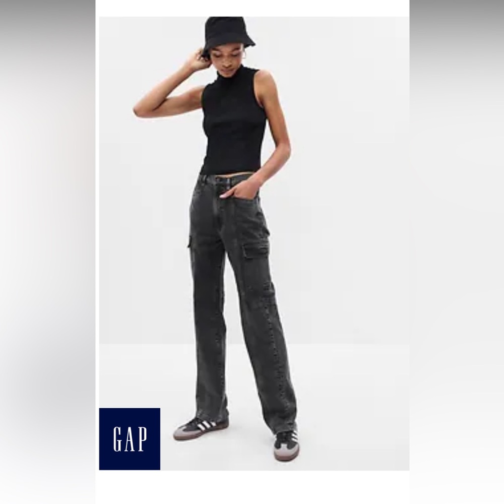 Gap High rise 90s loose cargo jeans black faded wash 28/6